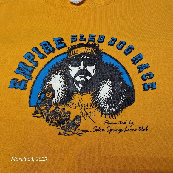 * VTG Empire Sled Dog Race Sweatshirt Adult Large Yellow Crew Neck USA Made - Picture 3 of 7